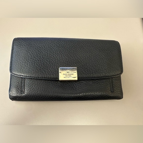 kate spade Handbags - Kate Spade large black pebbled leather wallet with snap closure
